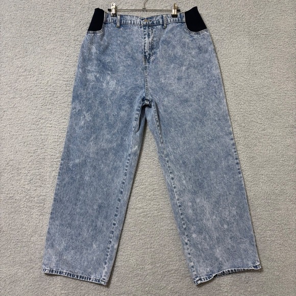 SHEIN Denim - Wide Leg Comfortable Jeans‎ Elastic Waist High Rise Acid Wash Blue Size 14